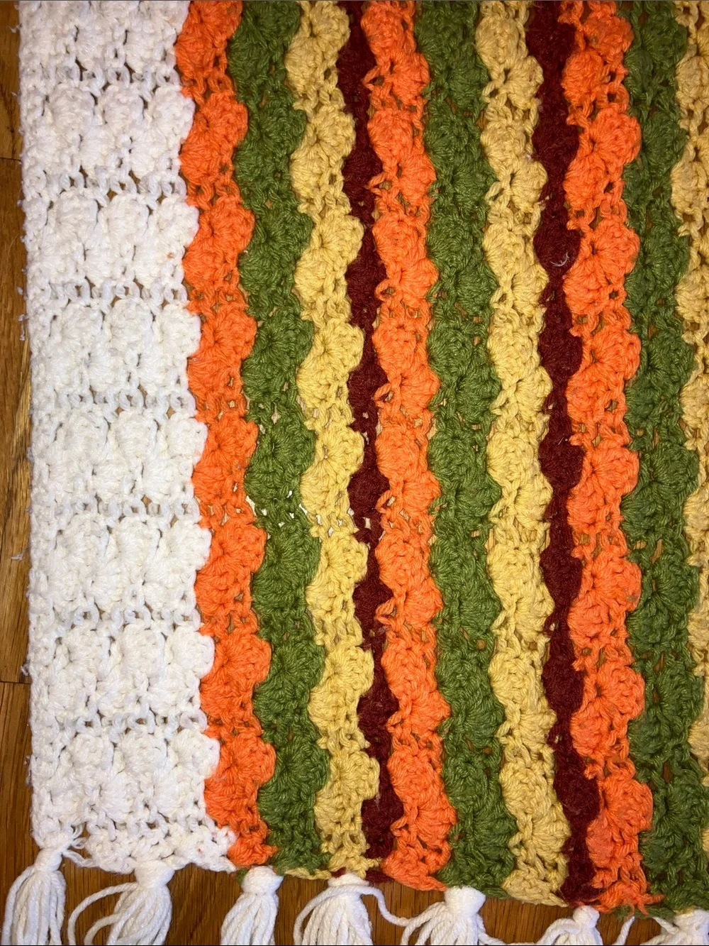 HANDMADE  VINTAGE 70’s  Striped Crochet - Orange, Green, Yellow, Burgundy, White